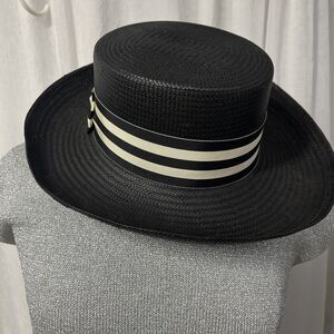 Importina  Black Straw Dress Hat Ribbon Brim  O/S NWOT